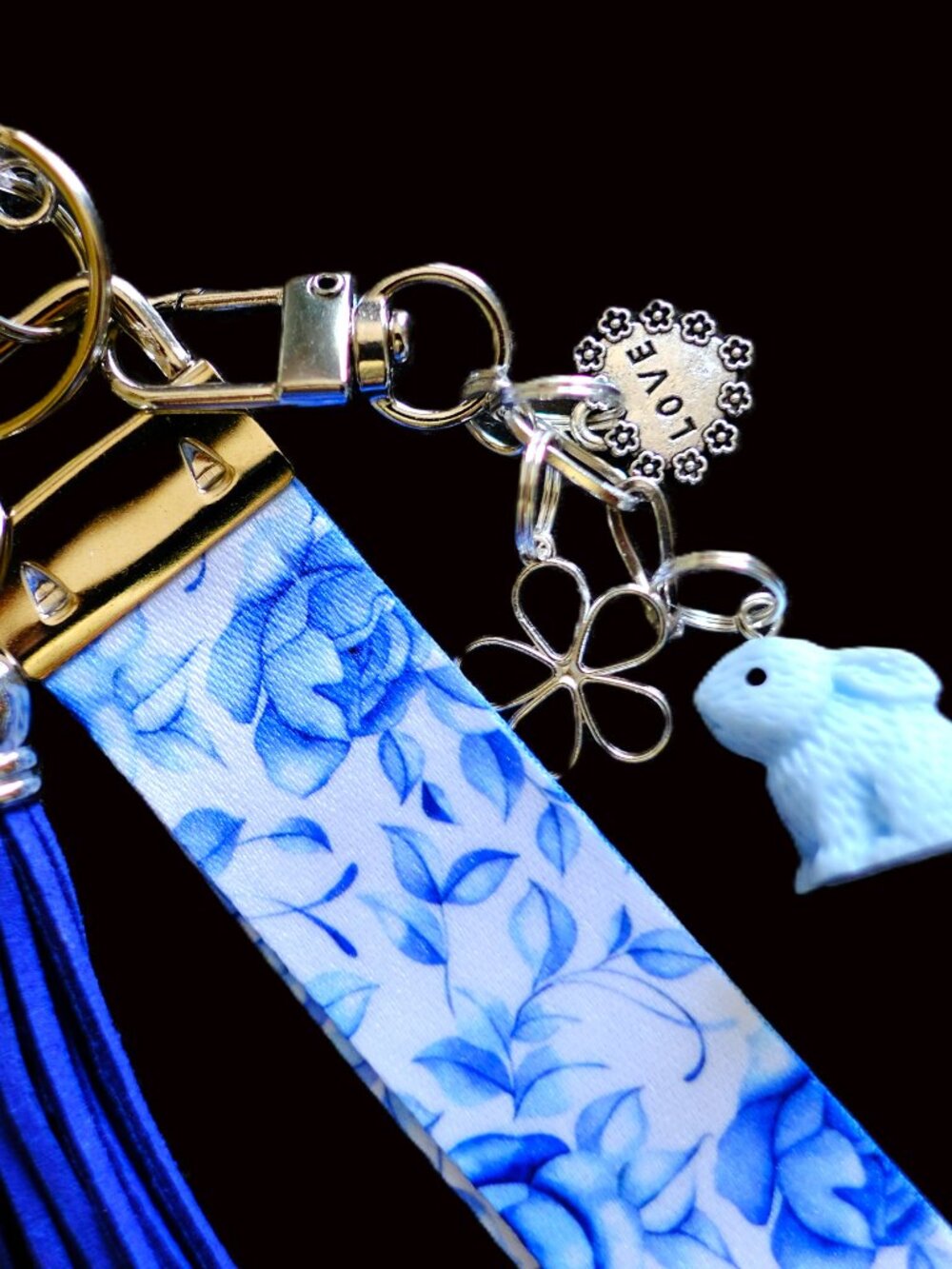 Handmade Lanyard Wristlet Keychain, charms, bag, key, gift, lime, green, blue - Picture 3 of 3
